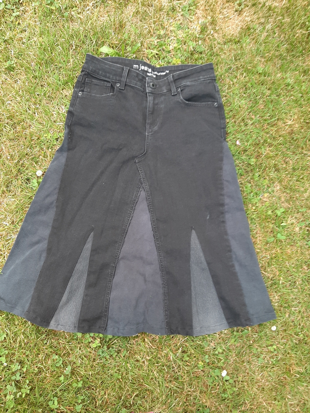 Black Denim Skirt (A-line, Midi)
